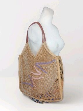 Handwoven Beige Macramé Tote with Pastel Accents #sumer